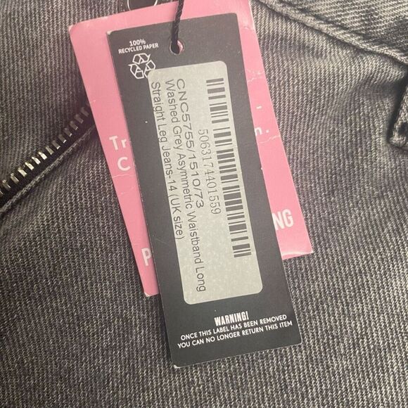 PRETTY LITTLE THING Women’s Gray Asymmetrical Waistband Straight Jeans Gray Size - Picture 9 of 11